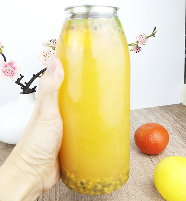 Garrafas de armazenamento de suco de plástico PET de 1000 ml com tampa de puxa fácil, de qualidade alimentar para chá, leite, pressão a frio