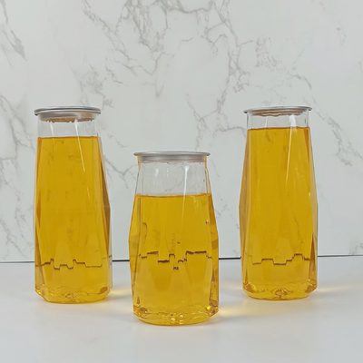 380 ml de plástico em forma de diamante PET frasco de armazenamento de suco com tampa de puxa fácil